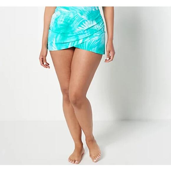 Jantzen Teal Blue Tropical Hawaiian Swim Bathing Suit Over Skirt Women's Size 14 - Picture 1 of 8